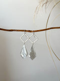 E2321 - sterling silver forged square hoops with grey moonstone
