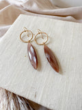 E2310 - yellow gf hammered hoop with marquise shaped brown moonstone