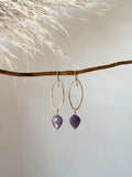 E2322 - Forged oval hoop with charoite leaf shaped drop earrings
