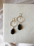 E2306 - 14k yellow gold filled hexagon with brown sapphire drop earrings
