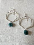 E2314 - Sterling silver hexagon with apatite earrings