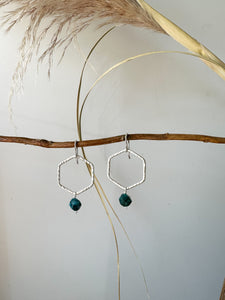 E2314 - Sterling silver hexagon with apatite earrings
