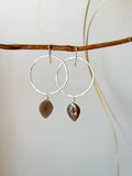 E2318 - Sterling silver forged hoop with brown moonstone drop earrings