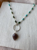 N2318 - ss brown moonstone and turquoise necklace