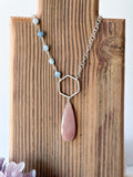 N2315 - ss peach moonstone and aquamarine necklace
