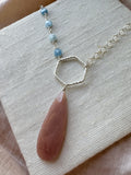 N2315 - ss peach moonstone and aquamarine necklace