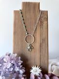 N2305 - ss green quartz and turquoise asymmetrical necklace