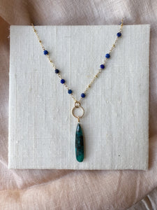 N2319 - gf forged twist link with chrysocolla and lapis necklace
