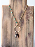 N2306 - 14k gold filled sapphire with turquoise asymmetrical necklace