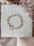B2303 - gf forged square link with faceted cube shape peach moonstone bracelet