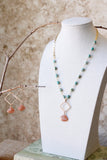 E2606 - Forged square hoop with peach moonstone drop earrings