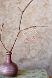 E2606 - Forged square hoop with peach moonstone drop earrings