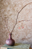 E2606 - Forged square hoop with peach moonstone drop earrings