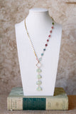 N2607 - 14k gold filled prehnite and multi colored tourmaline asymmetrical necklace