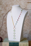 N2607 - 14k gold filled prehnite and multi colored tourmaline asymmetrical necklace