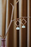E2607 - 14k yellow gold filled square hoops with prehnite dangle earrings