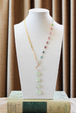 N2607 - 14k gold filled prehnite and multi colored tourmaline asymmetrical necklace