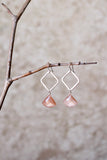 E2606 - Forged square hoop with peach moonstone drop earrings