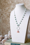 N2605 - turquoise and peach moonstone asymmetrical necklace